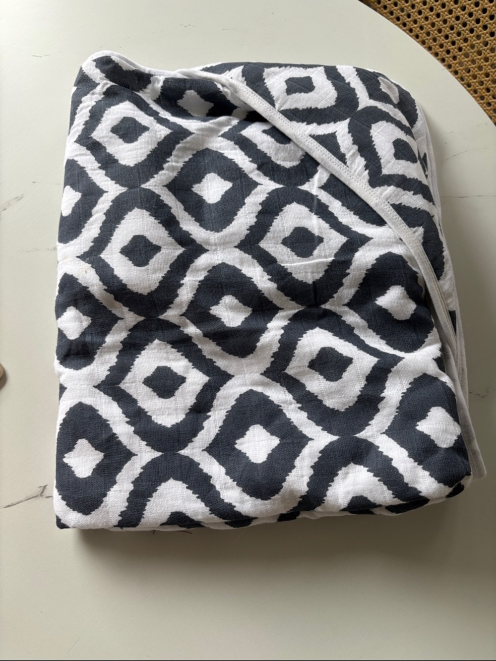 New. Navy and White Geometric Cotton Hooded Bath Towel.